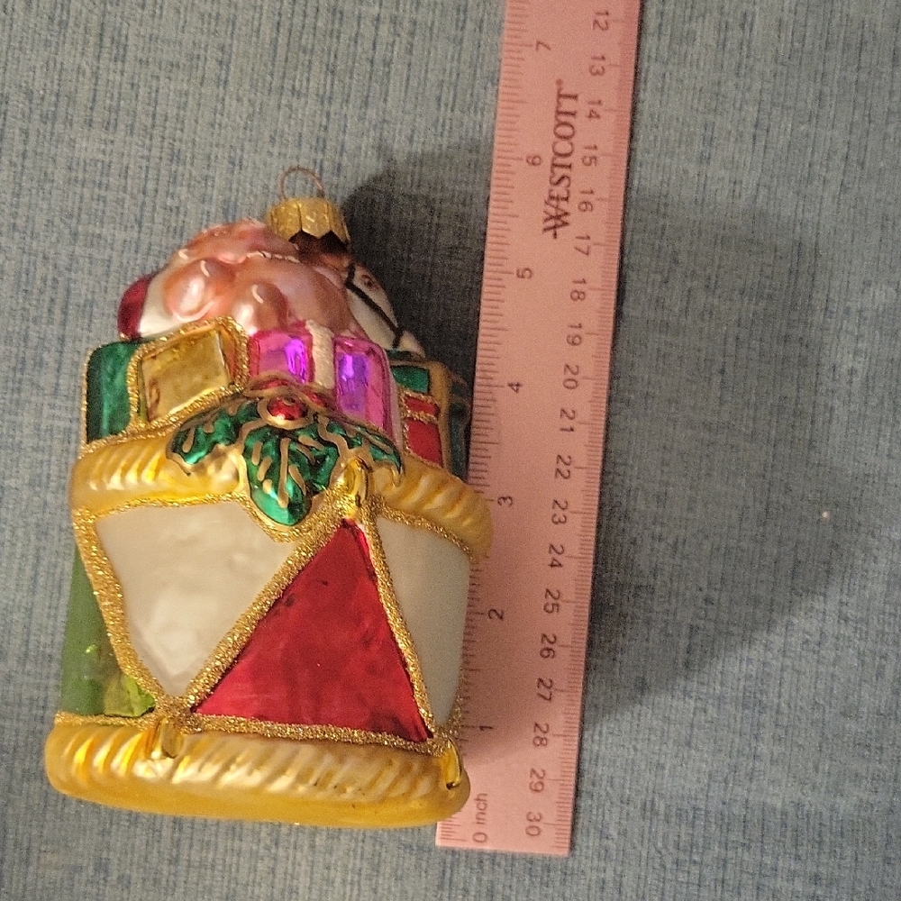 Festive Glass Santa Ornament with Gifts